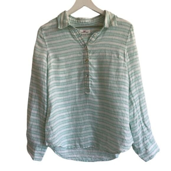 Vineyard Vines 100% Linen Tonal Stripe Popover Top, Size 6 - Picture 1 of 5